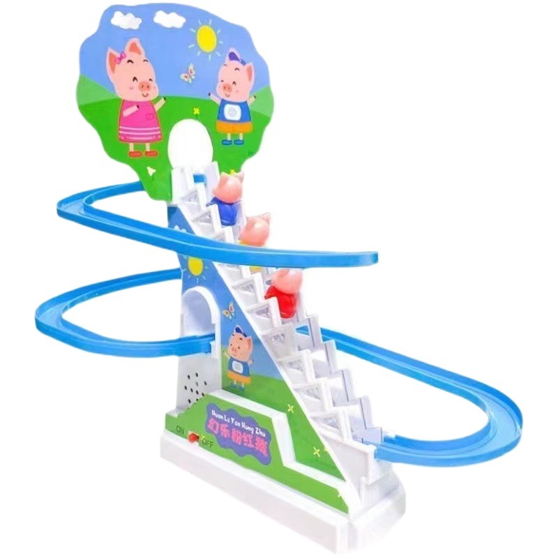 Piggy stair climbing track electric light music little duck stairs slide children's educational toys baby