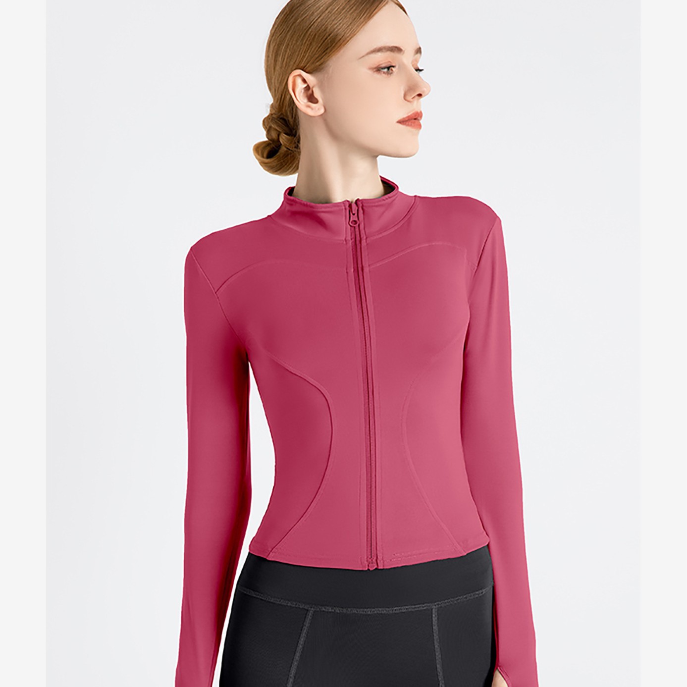High Elastic Tight Yoga Clothes Stand Collar Yoga Tops Casual Sports Outwear Slimming Look Fitness Clothes Jyt