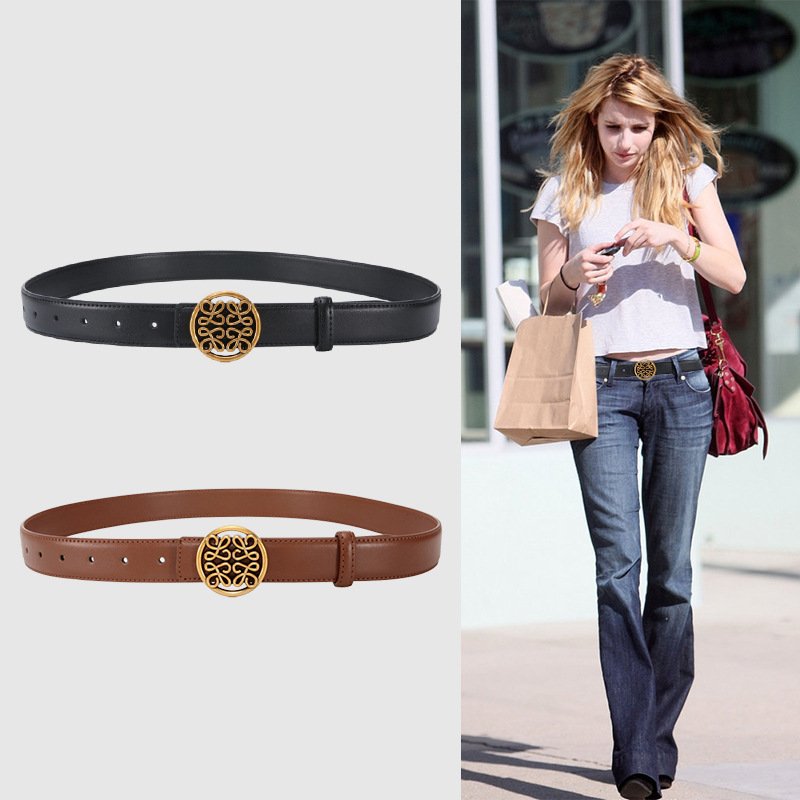 Belt Women's Genuine Leather Vintage Decorative Black Belt High Sense 2024 New Design Sense Niche Jeans Belt