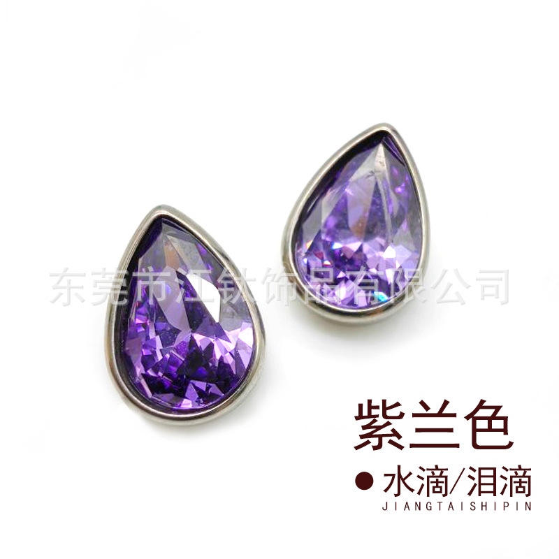 Picture of F136 titanium drop earring inlaid with 5A zircon G23 titanium alloy implant pole human body puncture jewelry teardrop ear bone nail