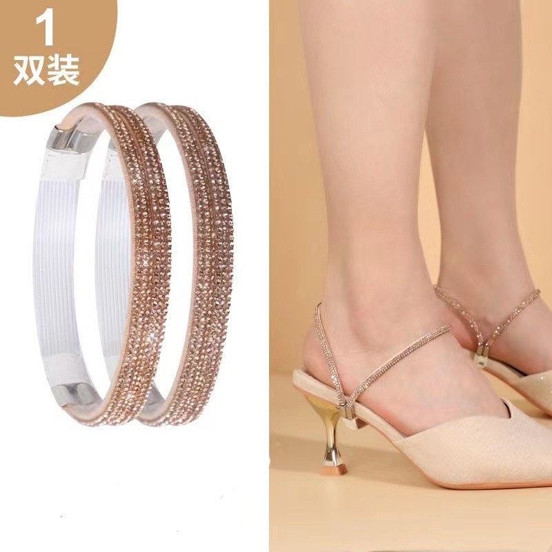 Picture of New dual-purpose lace high-heeled shoes sandals non-heel strap anti-drop heel lace free installation light luxury elastic adjustable