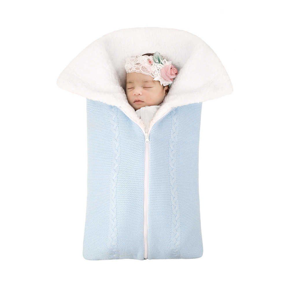 Picture of Hot Selling New Wool Knitted Plus Velvet Baby Sleeping Bag Baby Blanket Stroller Zipper Sleeping Bag Blanket Two-In-One