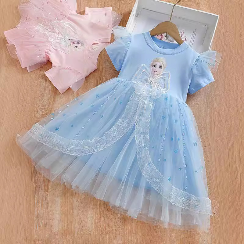 2024 Summer New Girls' Dress for Baby Girls Short-sleeved Tutu Veil Dress Aisha Dress Children Princess Aisha Dress