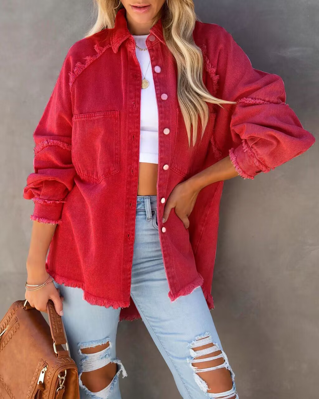 Picture of Foreign trade women's summer new European and American leisure do old tassel hole loose Denim coat cross-border Amazon women