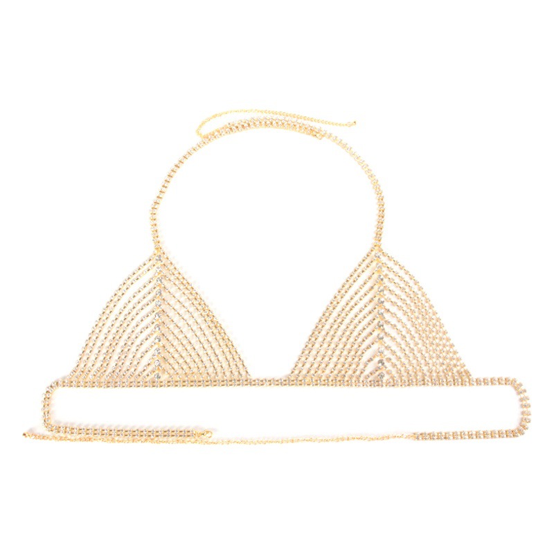 Body Chain Rhinestone Bra Summer Vacation Bikini Accessories Super Flash Full Diamond Geometric Sexy European and American Women's Chest Chain