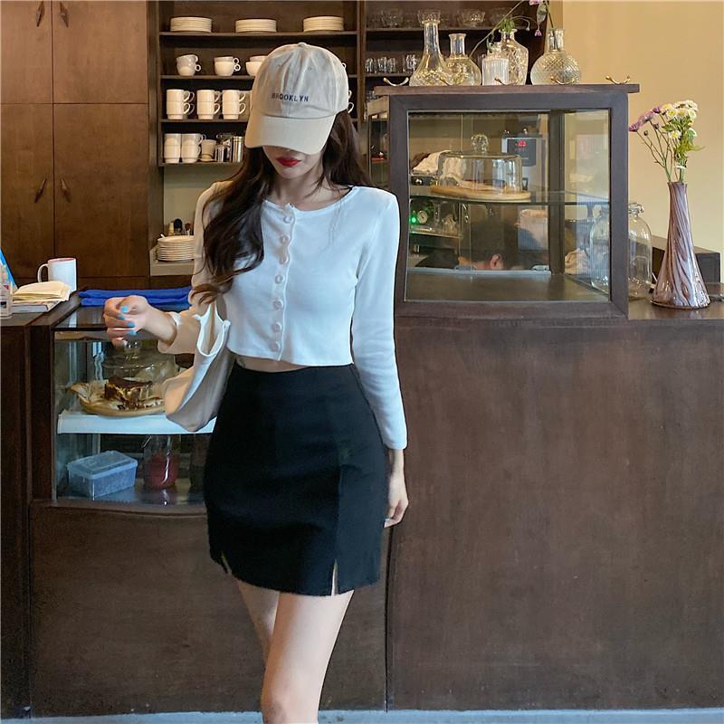 Plus size skirt women's 2024 Summer high waist anti-exposure skirt slimming split A- line skirt black hip skirt fashion