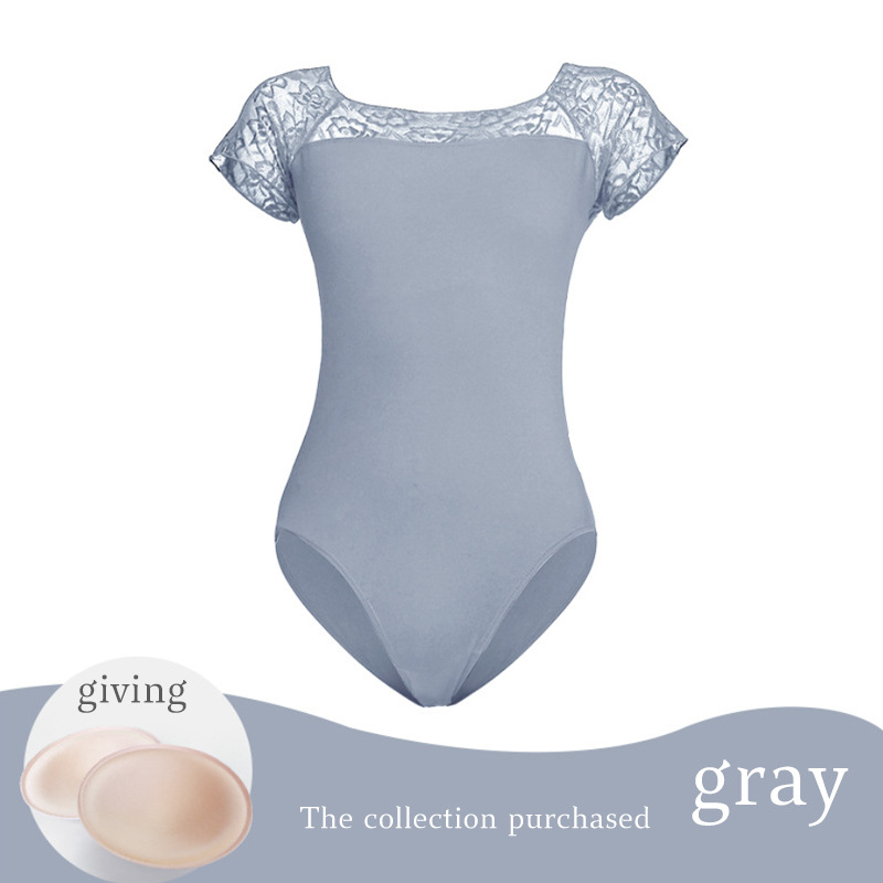 Picture of Adult Ballet Dance Costume Body Practice Clothes Lace Dance Short-sleeved Clothes Gymnastics Foundation Training Practice Clothes suit