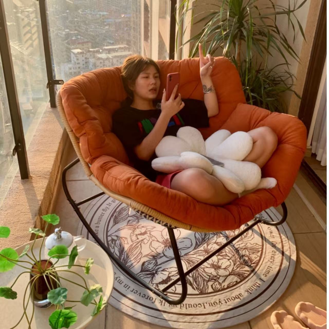 Rocking chair, Internet celebrity, lazy rocking chair, net sofa, home living room, rattan recliner, small apartment, lunch break, balcony, adults
