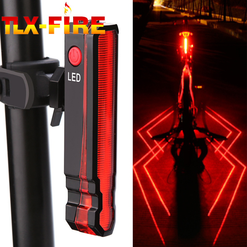 New USB rechargeable bicycle light night spider LED warning light red light outdoor riding equipment laser tail light