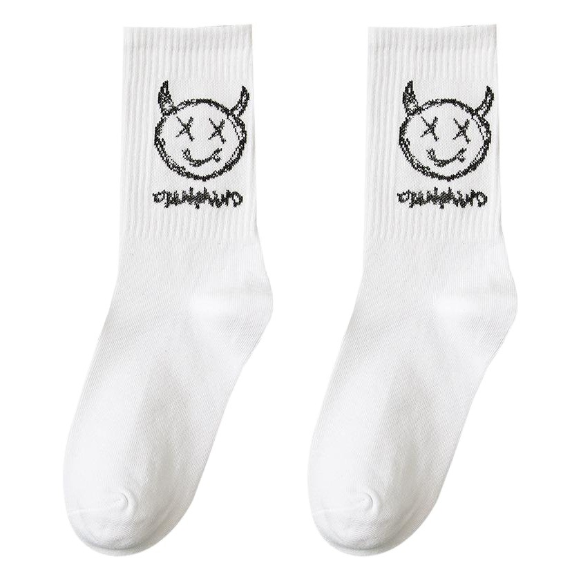 Picture of Distinctive Left and Right Foot Hip Hop Socks Women's Ins Trendy Cotton Mid-Tube Socks Women's Trendy Black and White Sports Socks Autumn