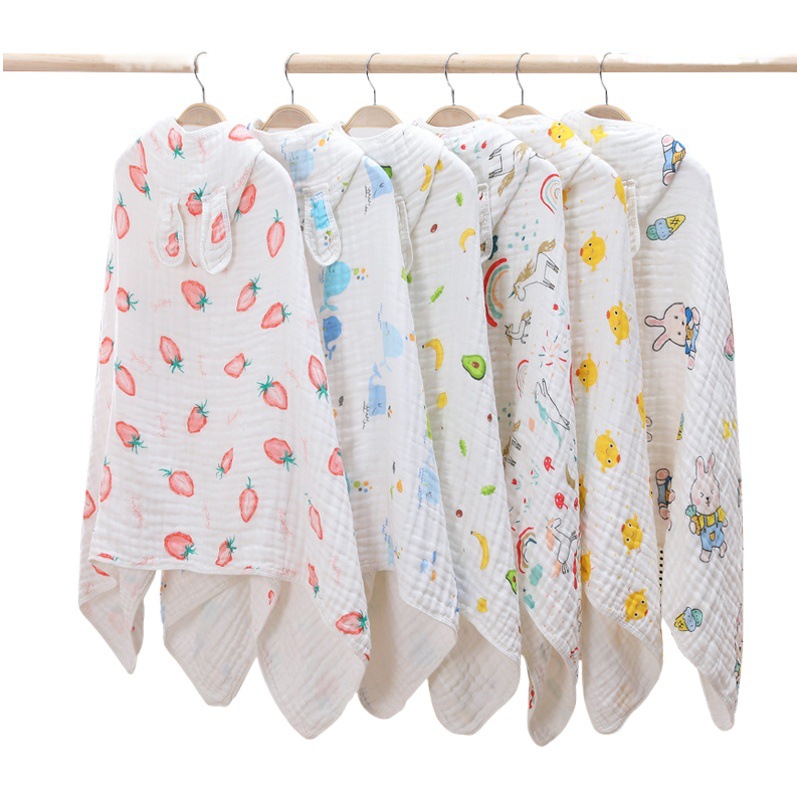 Four Seasons Six-Layer Gauze Large Cloak with Hood Pure Cotton Baby Household Package Soft Breathable Absorbent Bath Towel