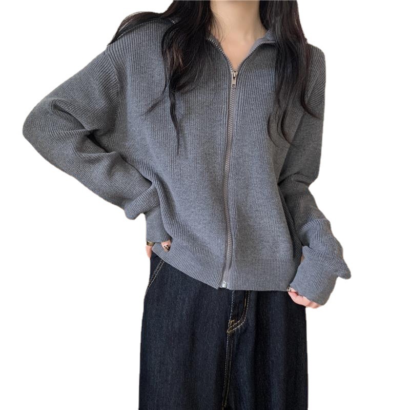 Picture of College Style Lapel Knitted Cardigan for Women Early Autumn 2024 New Korean Style Loose Slimming Sweater Jacket Top