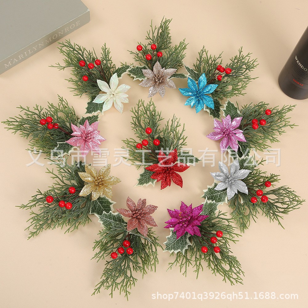 New Christmas pine needles red fruit simulation Christmas flower accessories in stock Christmas tree Christmas box decoration crafts