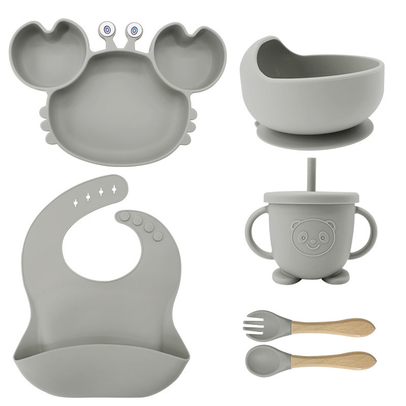 Picture of Baby silicone tableware crab plate suit food supplement bowl bib food grade tableware suit factory direct supply cross-border