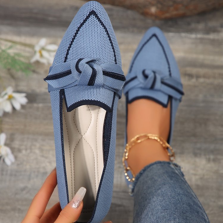 Cross-border foreign trade plus size Flyknit breathable flat shoes women's slip-on bow shallow mouth lazy work shoes shoes