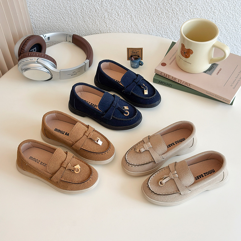 Children's Simple New Style Kidsren's Fashionable Versatile Bean Shoes for Women, Middle and Large Kidsren's Small Leather Shoes, Summer Baby Casual Shoes