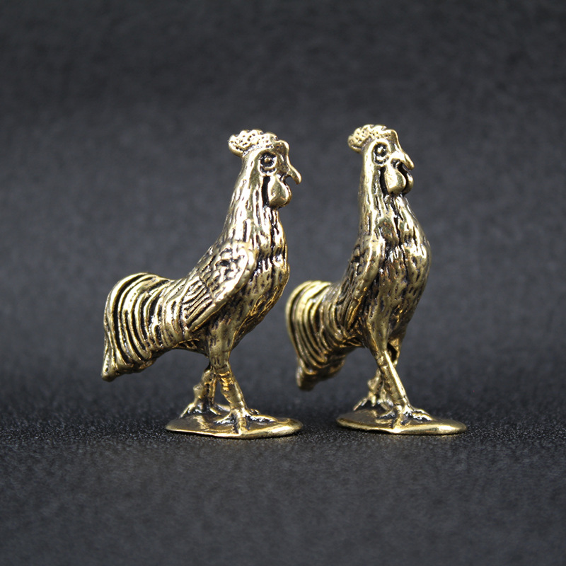 Picture of Golden Rooster Independent Striking Brass Ornaments Zodiac Chicken Office Ornaments Gift Birthday Gift Tea Pet