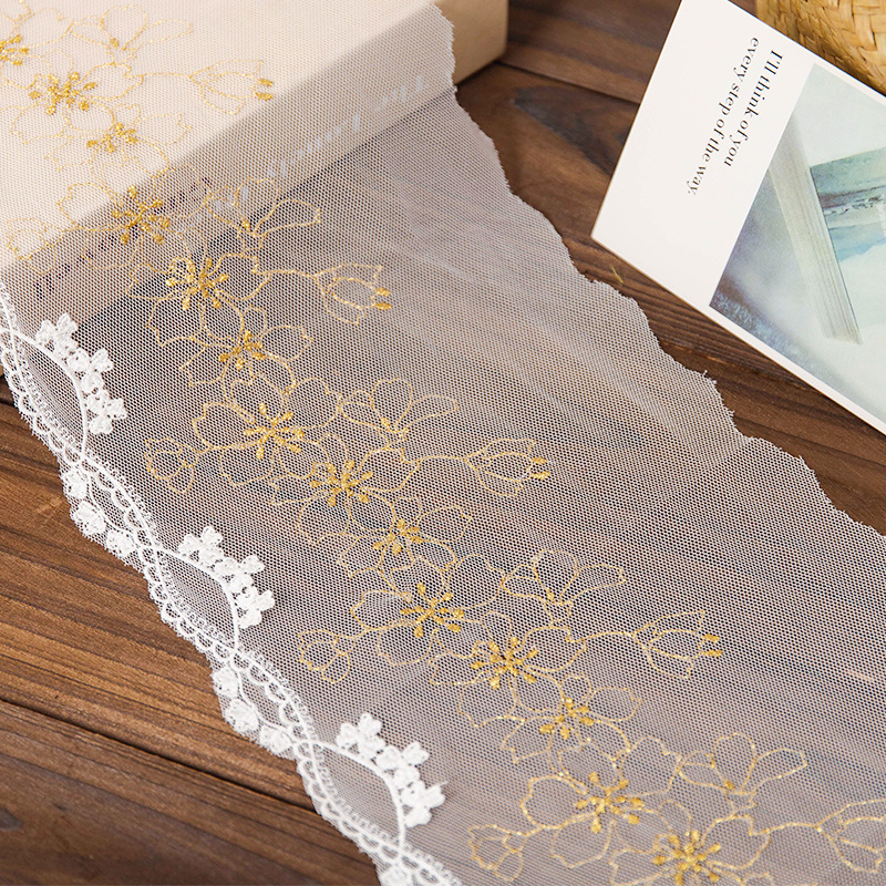 17cm Wide Soft Golden Flashy Embroidered Lace Barcode Lolita Hanfu Decorative Lace Accessories