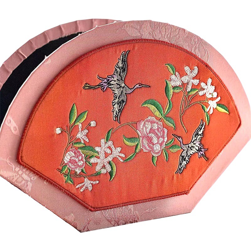 2025 Year of the Snake National Style Fan-Shaped Blessing Bucket Wholesale Embroider Brocade Box New Year's Eve Flower Bucket Festive Housewarming Flower Arrangement Hug Box