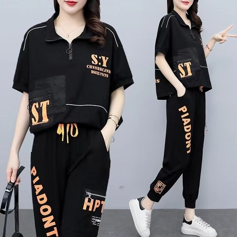 2025 Plus Size Summer Clothes New Fashionable Age-Reducing Fashionable Suit Fat Girl Loose Slimming Look Casual Sports Two-Piece Set