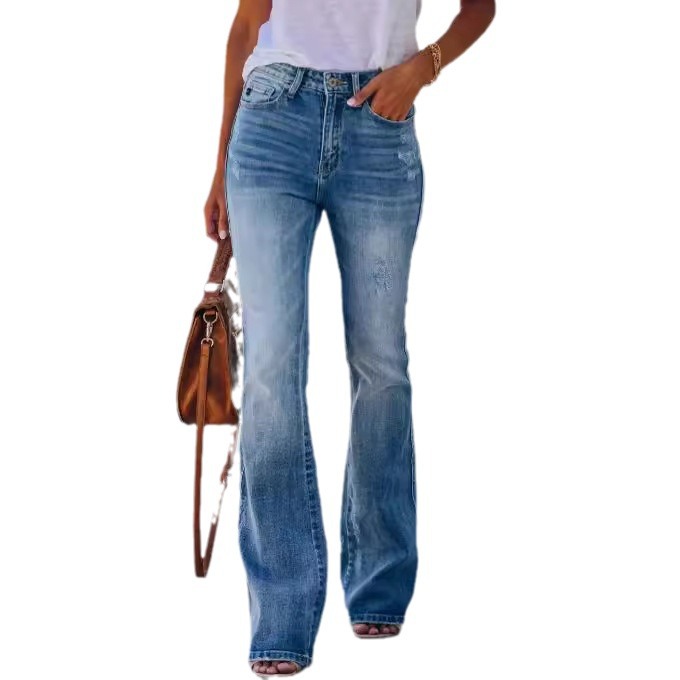 Picture of Amazon Aliexpress Eaby Specializes in European and American Export High-Waist Butt-Lifting Elastic Flared Large Size Jeans for Women