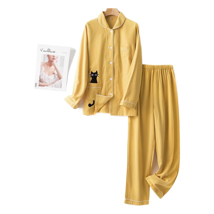 Autumn and winter ladies cotton sanding double velvet kitten clouds cute embroidered pajamas suit home clothes wholesale