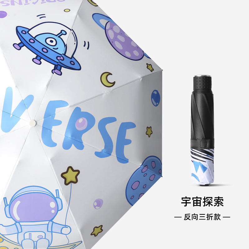 Picture of Digital Printing Sunny Umbrella New Cartoon Sunny and Rainy Umbrella Sunscreen UV Protection Black Rubber Three-fold Sunshade Umbrella
