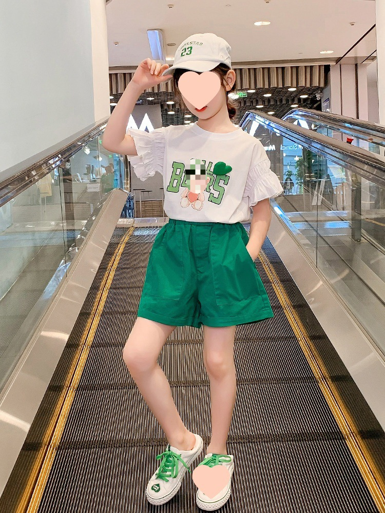 Picture of Girls' Korean-style 2024 Summer New Sports Suit Children's Western-style Cartoon Top Fashionable Shorts Two-piece Set