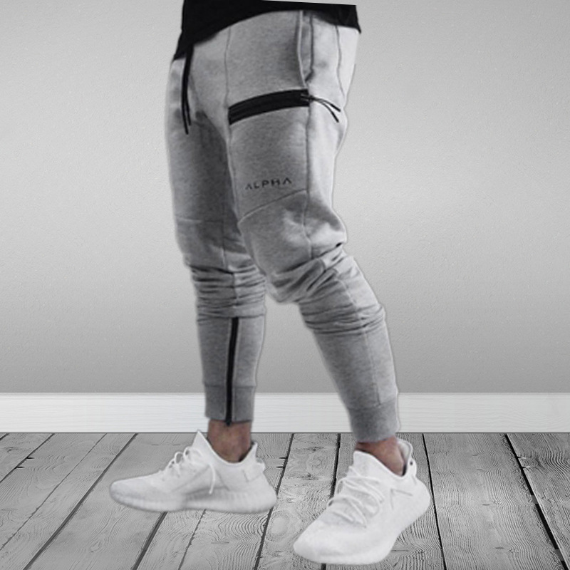 Men's Fitness sports pants cotton casual zipper closed running men's pants Four Seasons men's sports pants one-piece delivery