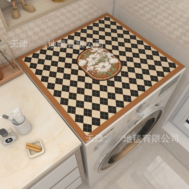 Picture of Drum washing machine cover pad flower diatom mud absorbent draining pad American pastoral style refrigerator microwave oven dust pad