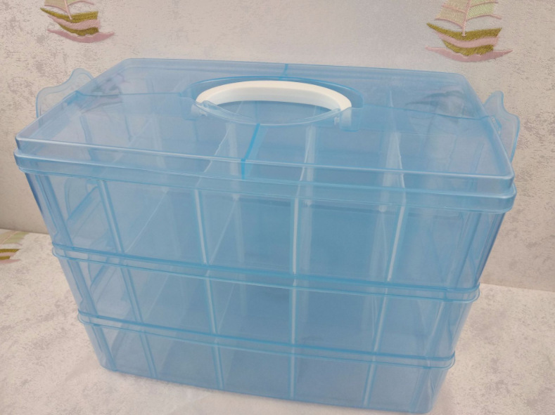 Picture of Three-layer plastic portable storage box Lego toy children's building blocks storage box goo card chicken eating artifact storage box