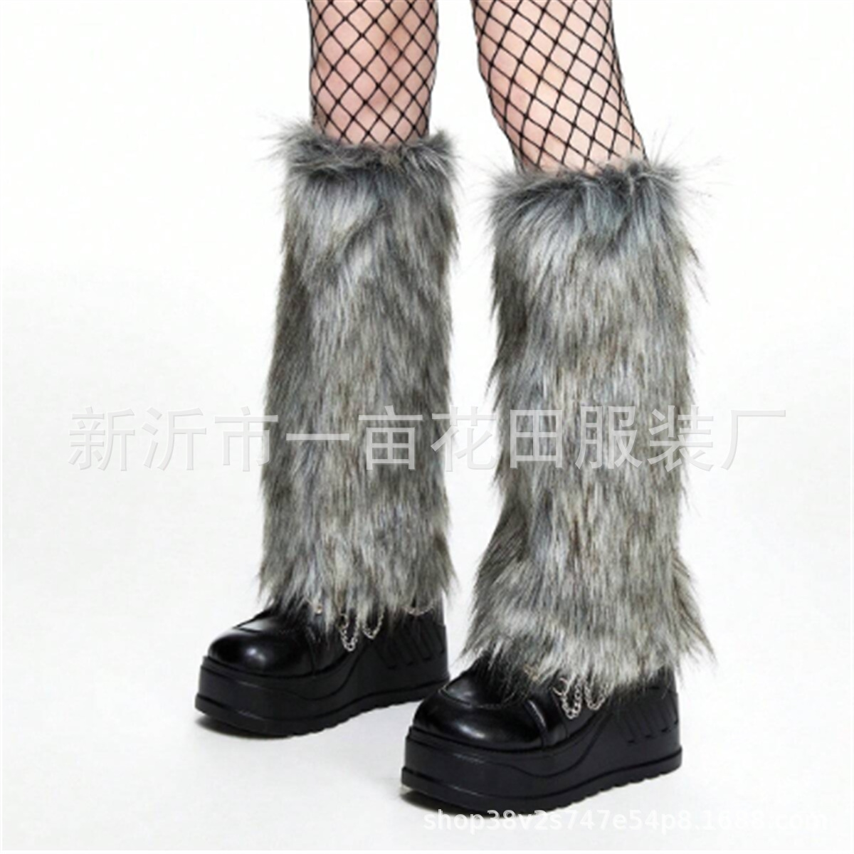 European and American gray artificial wolf fur leg cover autumn and winter warm fur socks hot girl slimming calf socks personality plush boot socks