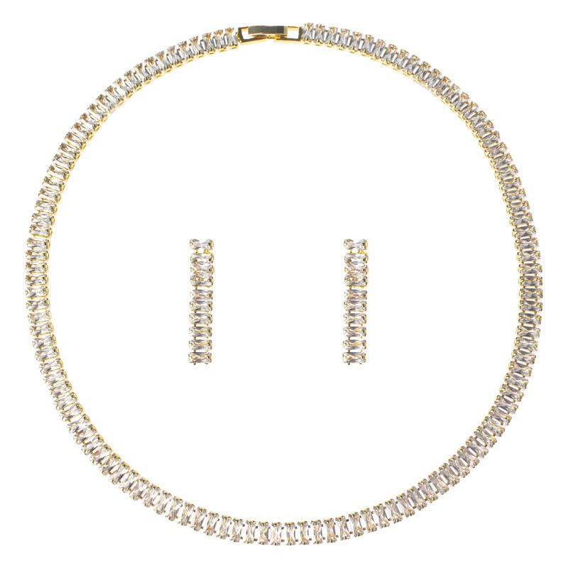 Cross-border New AliExpress Amazon ins Zircon Women's Necklace Earrings Chain Bracelet Wedding Wedding Accessories