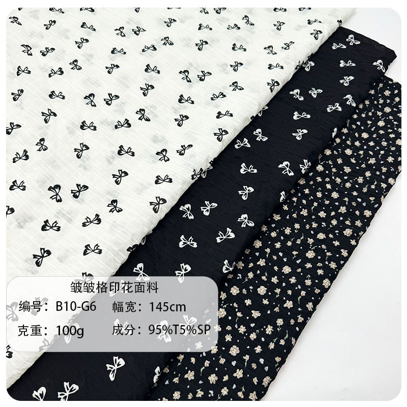 in stock 100g wrinkled bow printed fabric spring and summer women's dress skirt shirt fabric