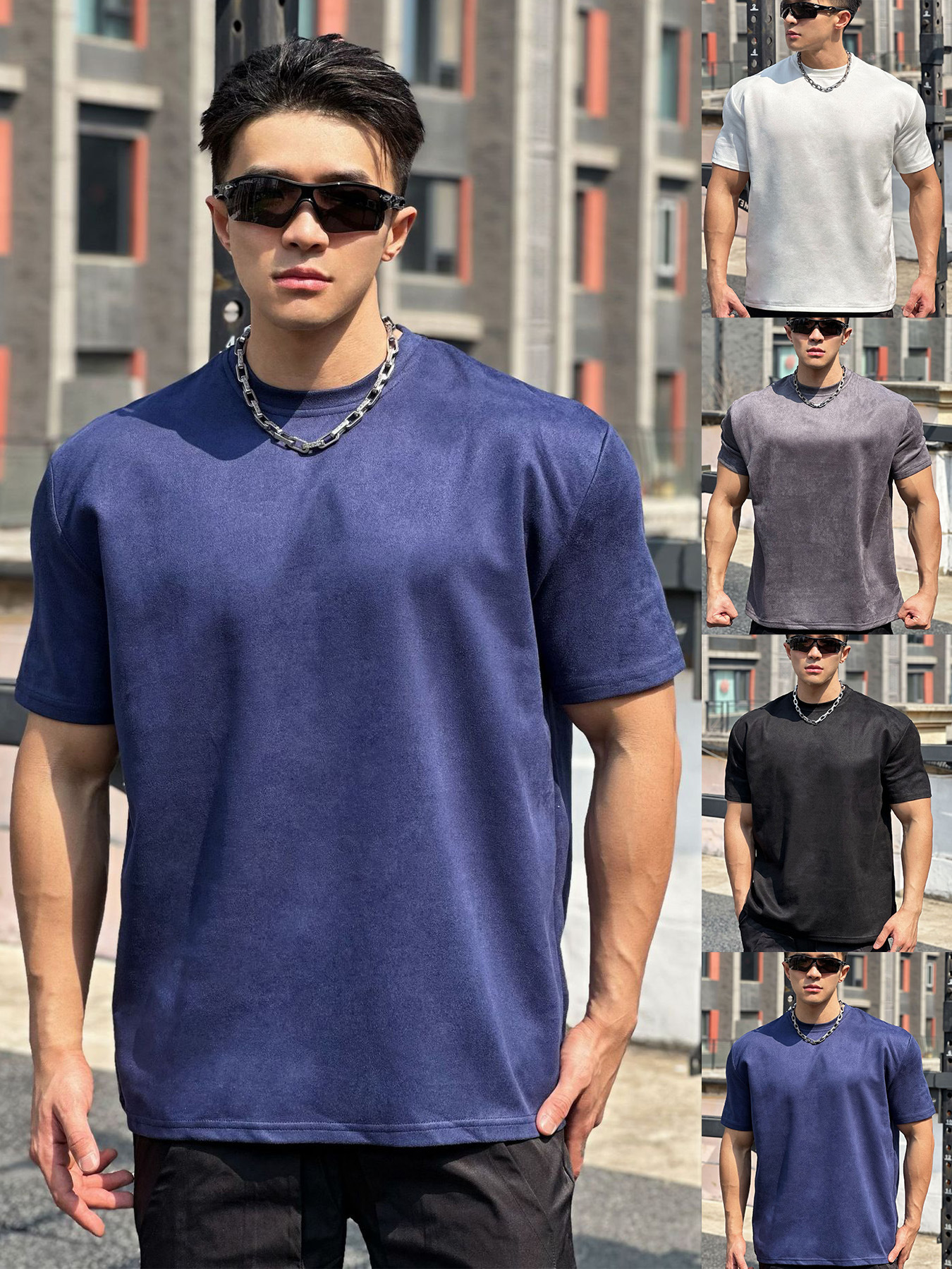 2024 spring and summer new men's casual sports short sleeve loose fashion suede top men's one-piece delivery