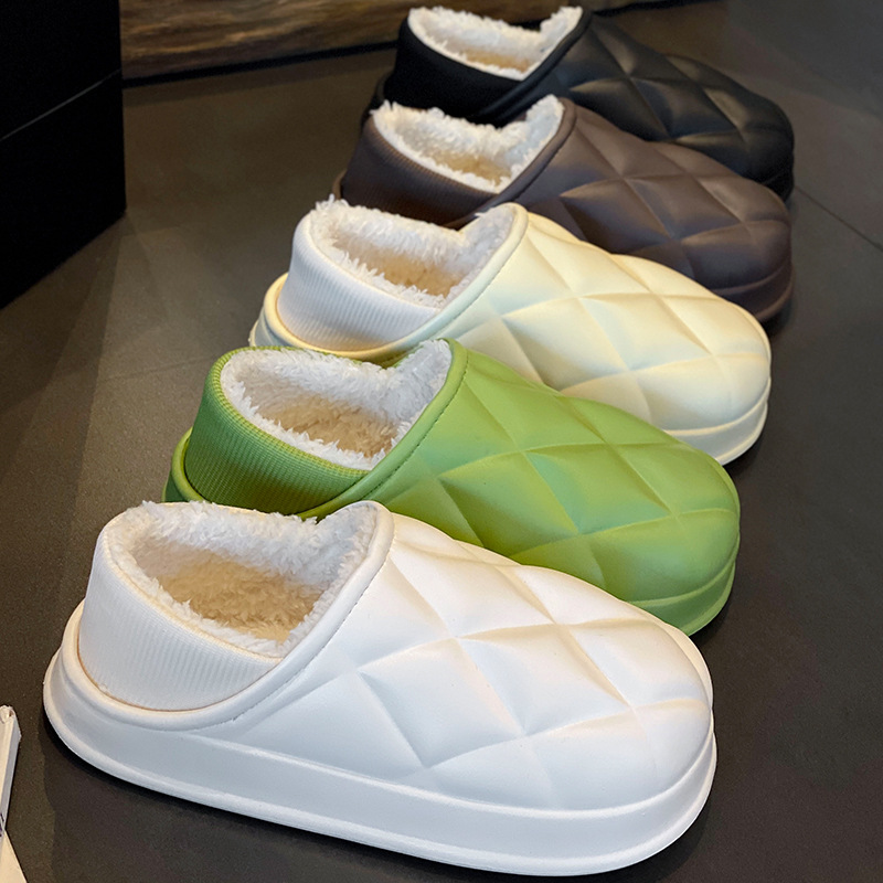 Waterproof Cotton Slippers for Women Winter 2024 New Thick-Soled Warm Indoor Home Non-Slip Cotton Shoes for Women with Heel Manufacturer