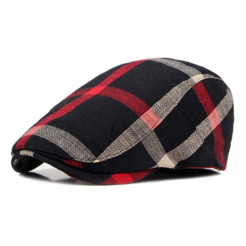 Spring and Summer Breathable Thin Women's Beret Hat British Style Classic Retro Plaid Peaked Cap Men's Forward Hat