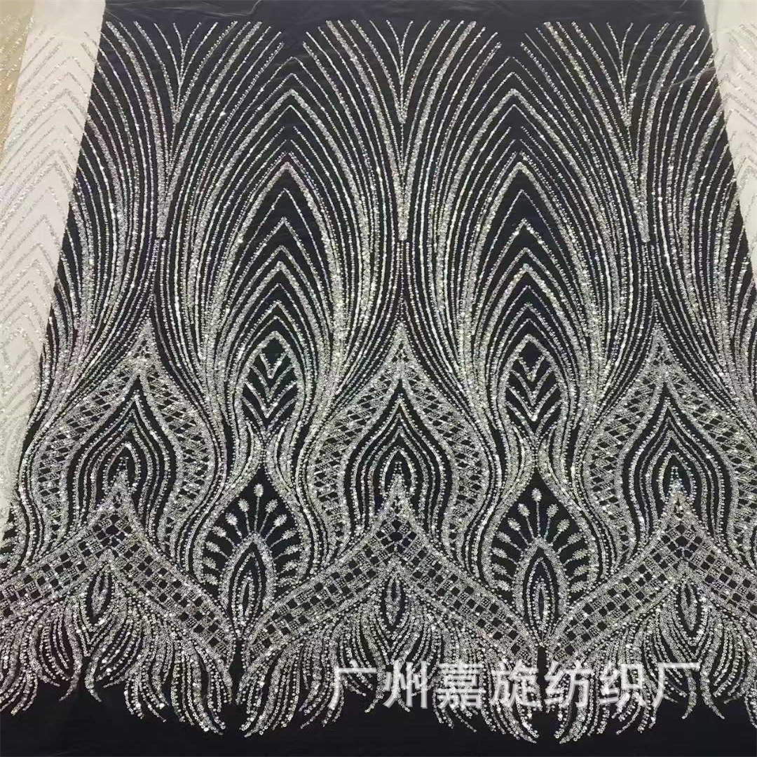 in stock European and American large machine embroidery positioning flower bead tube bubble bead fabric high-end wedding banquet party dress lace fabric
