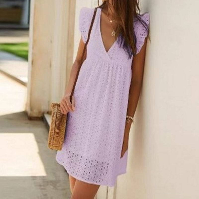 Export design women's wea summer women's clothing simple V-neck short sleeve lace dress women Africa