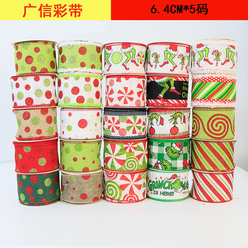 Guangxin Ribbon Christmas Ribbon Grinch Green Hair Christmas Strange Ribbon Holiday Decoration Ribbon Factory Spot
