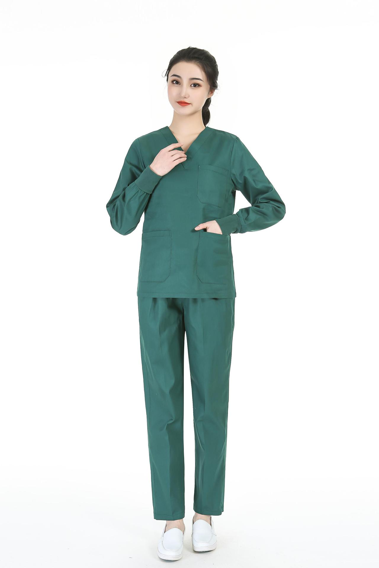 Picture of Women's Two-Piece Scrub Suit for Hospital Nurses, Doctors, Short-Sleeve Beauty Salon Workwear, Surgical Gown, Sweat-Absorbent