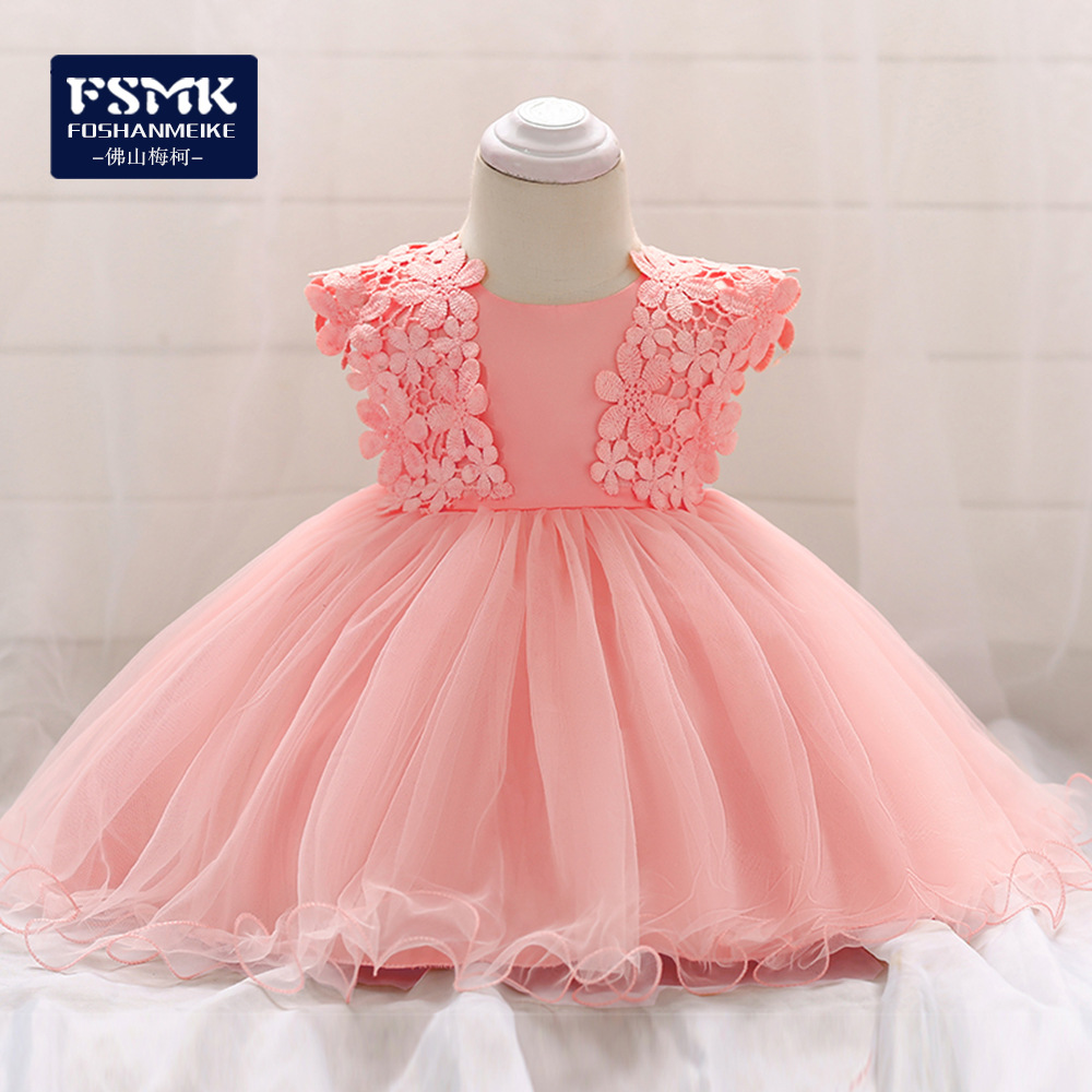 Baby's First Birthday Wedding Dress Cute Lace Crochet Princess Dress Baby Cotton Lining Breathable Dress Children's Dress