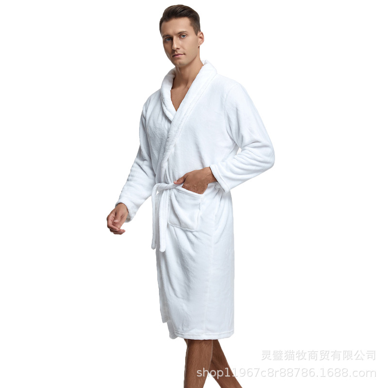 Picture of Factory in stock Flannel Nightgown Exlongation Coral Fleece Bathrobe Couples Home Clothes Pajamas Autumn and Winter Bathrobe for Men and Women