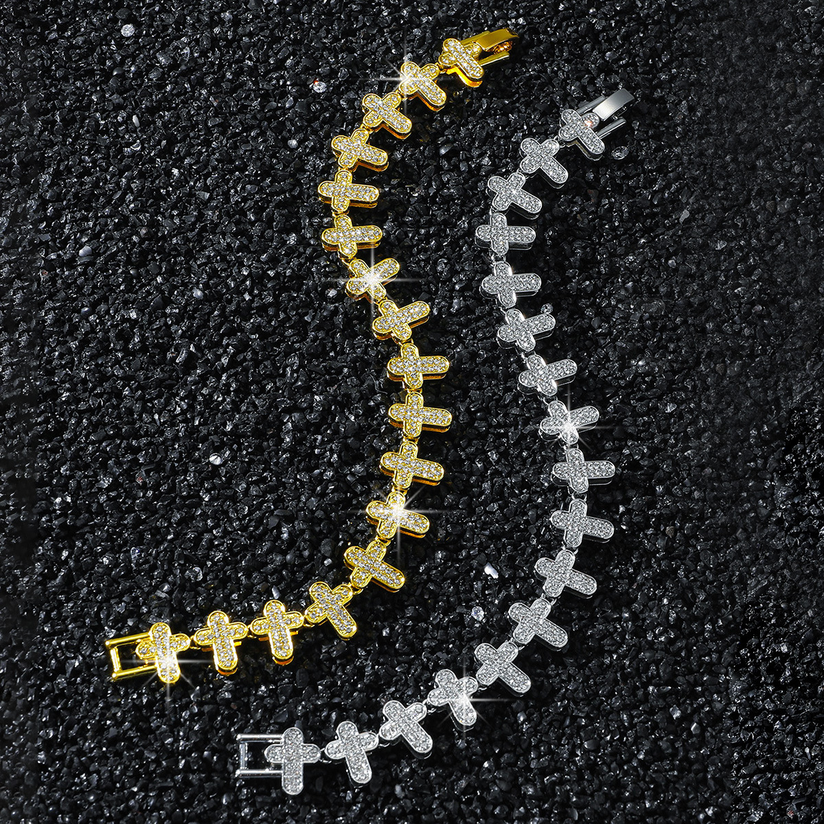 European and American Men's Hip-Hop Style Full Diamond Cross Stitching Chain Bracelet
