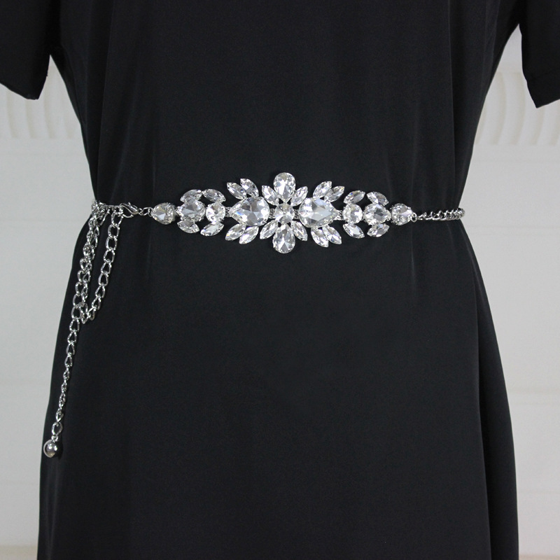 New Women's Rhinestone Inlaid Chain Belt High-end Sense Golden Waist Chain Fashion dress Evening Dress Accessories Manufacturers