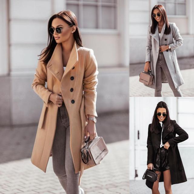 2024 autumn and winter Europe and the United States new cross-border women's clothing Amazon woolen cloth coat solid color strap long woolen coat