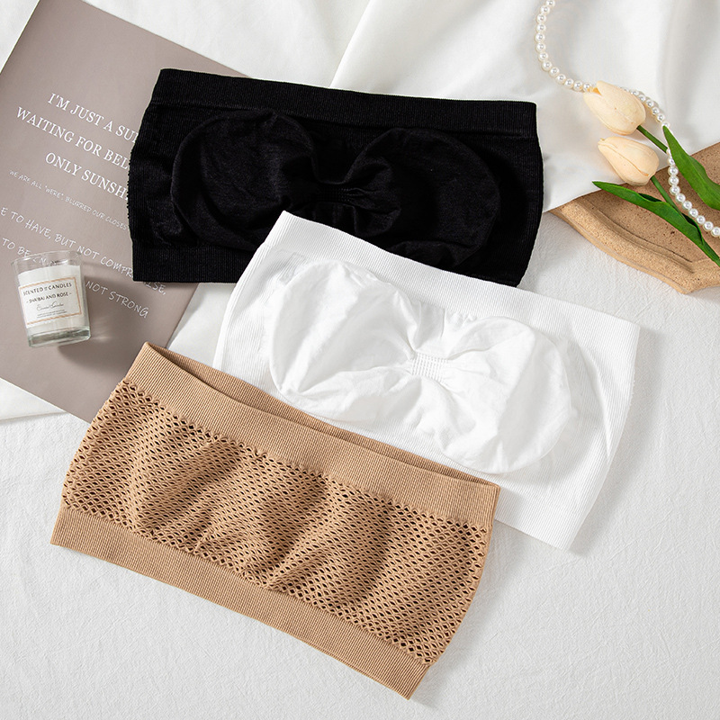Picture of Foreign Trade Strapless Strap Mesh Underwear Top Outer Wear Anti-running Light Inner Wear Hollow One-line Tube Top Women Amazon