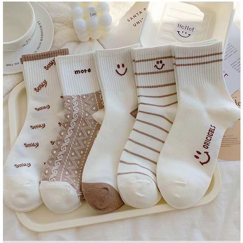 Women's Spring and Autumn deodorant socks breathable sweat-absorbent mid-calf Korean style ins trendy all-matching cute summer socks