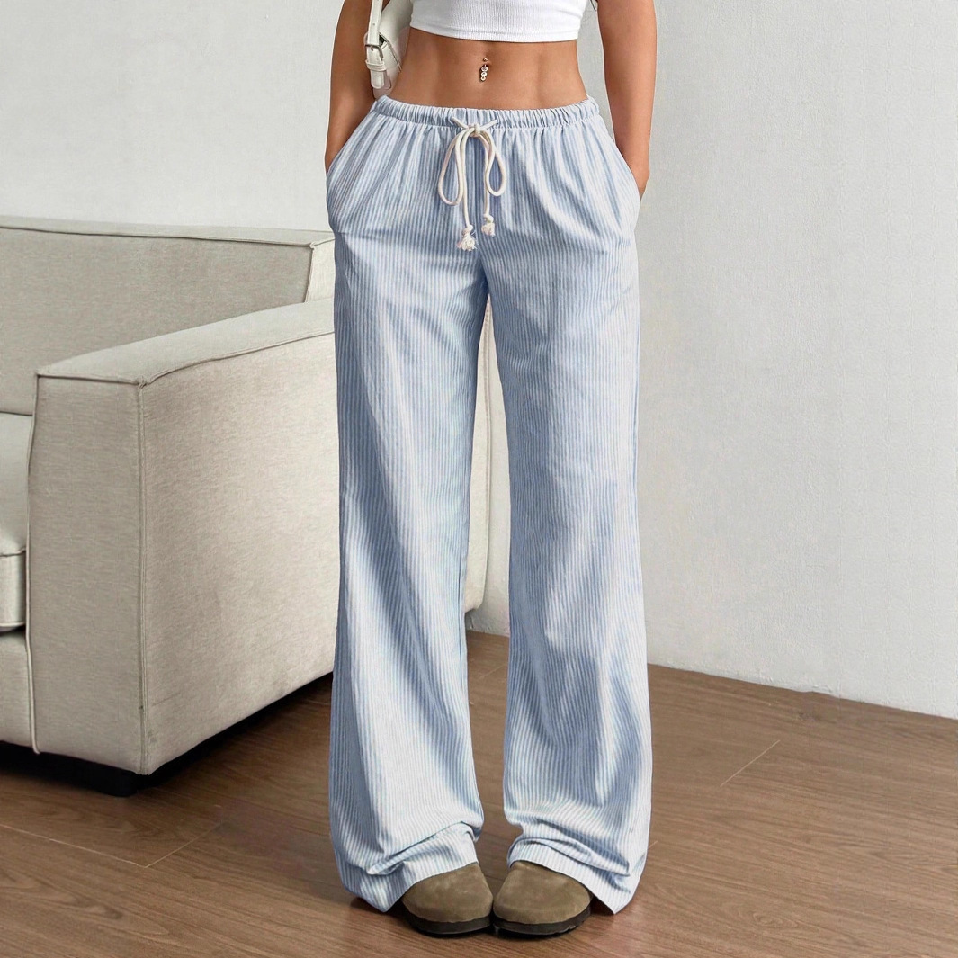 Picture of 2025 European and American/Xiyin/Temu Amazon/Autumn New Women's Clothing Stripesd Sweet Wide-Leg Pants Floor-Length Casual
