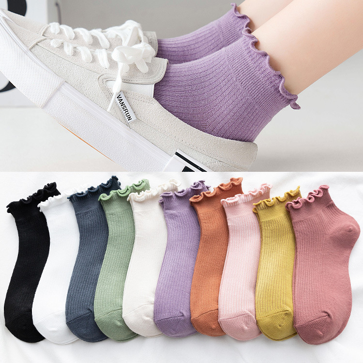 Socks women's autumn new cotton boat Socks ladies solid color pine ear candy color simple short tube women's socks wholesale
